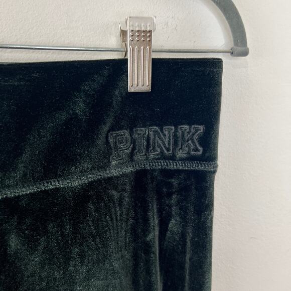 NWT Victoria's Secret PINK Green Crushed Velvet Flat Legging Sport Yoga Pant M - Picture 3 of 9